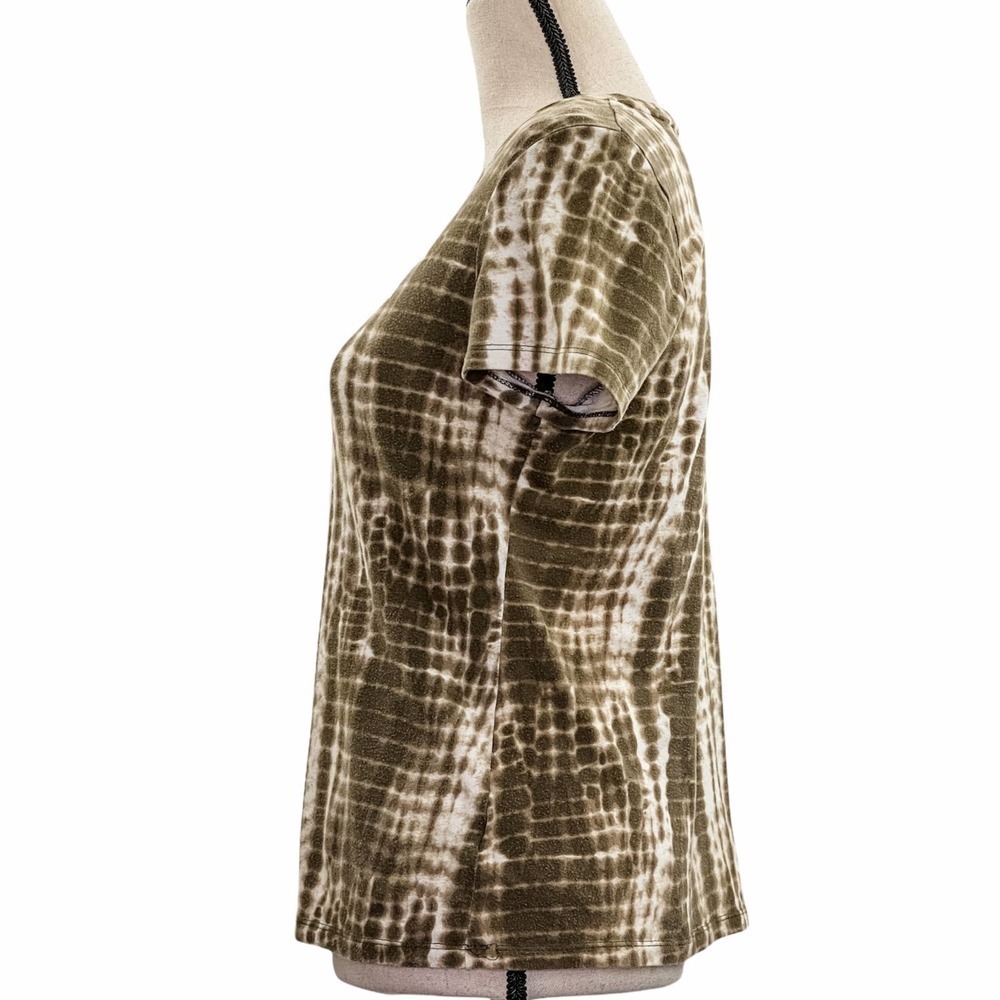 Michael Michael Kors Brown & White Shibori Tie Dye Embellished Short Sleeve Top - Picture 3 of 11
